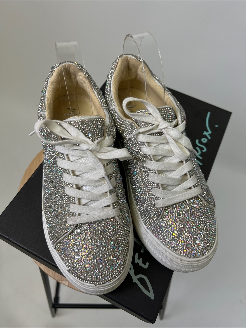 Betsey Johnson Women's Sidny Silver Rhinestone Wedding Sneakers Women's Size 7.5